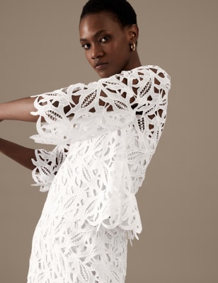 

Autograph Blusa con encaje con cuello redondoWomens - Soft White, Soft White