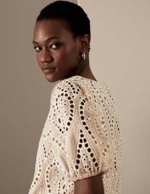 

Autograph Blusa con bordado con cuello redondo 100% algodónWomens - Dark Almond, Dark Almond