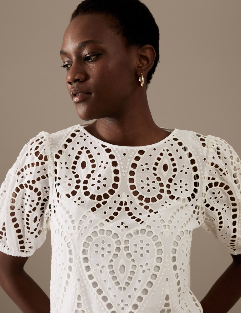 Pure Cotton Broderie Round Neck Blouse image 1