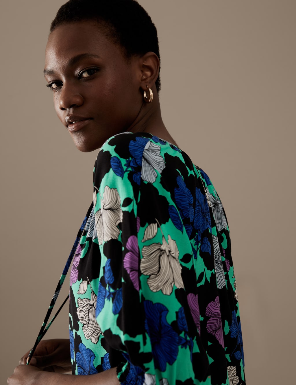 Cupro Rich Printed Tie Neck Blouse image 1