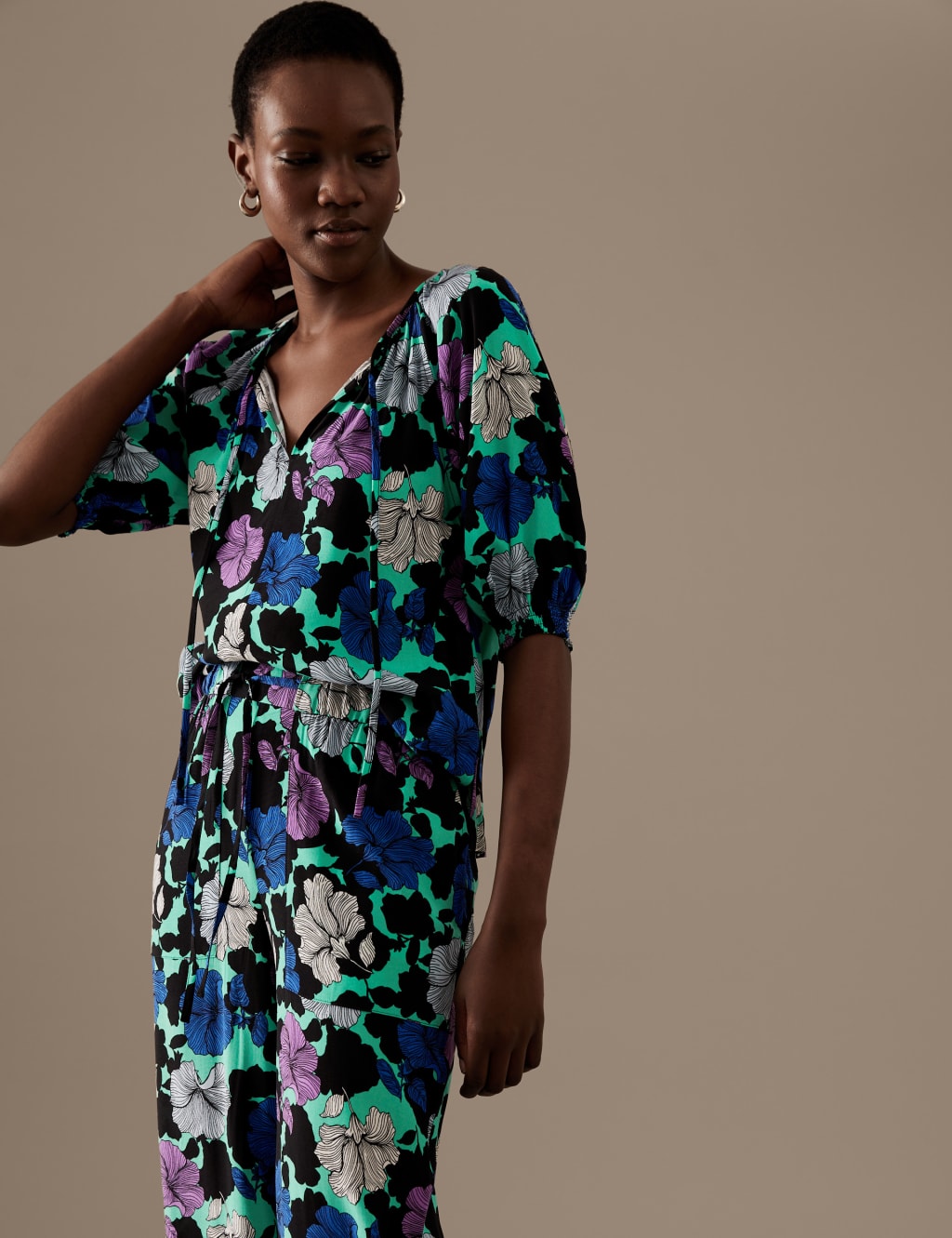 Cupro Rich Printed Tie Neck Blouse image 2