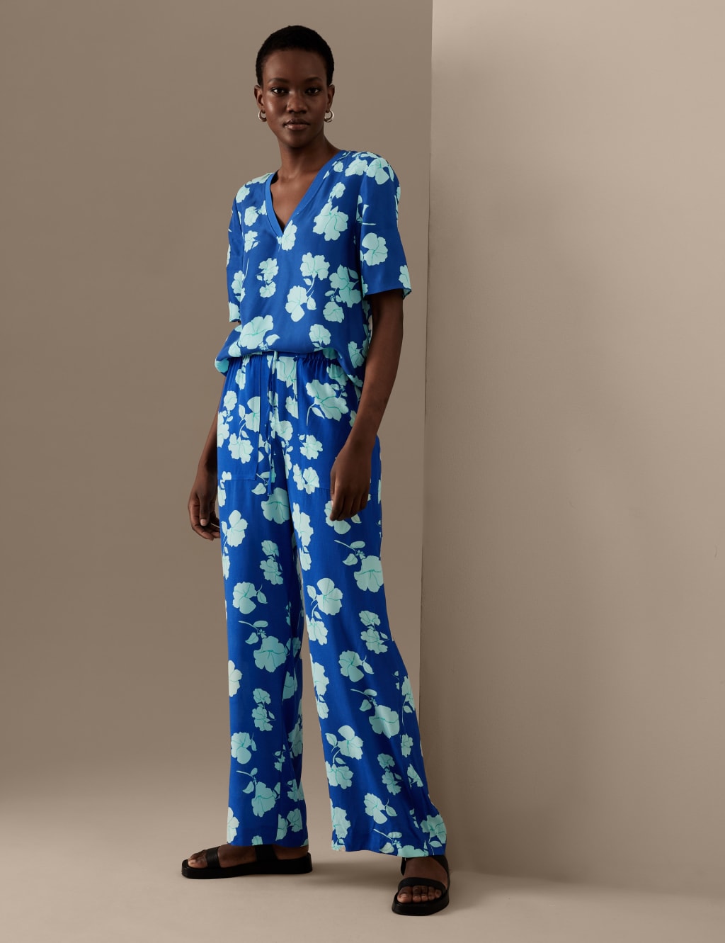 Cupro Rich Printed V-Neck Blouse image 1