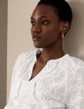 Pure Cotton Embroidered Tie Neck Blouse