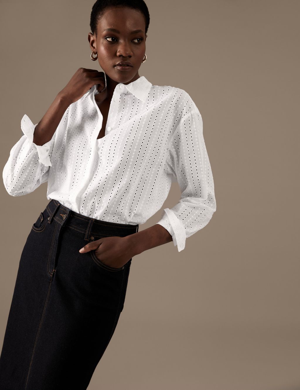 Pure Cotton Broderie Detail Shirt image 2