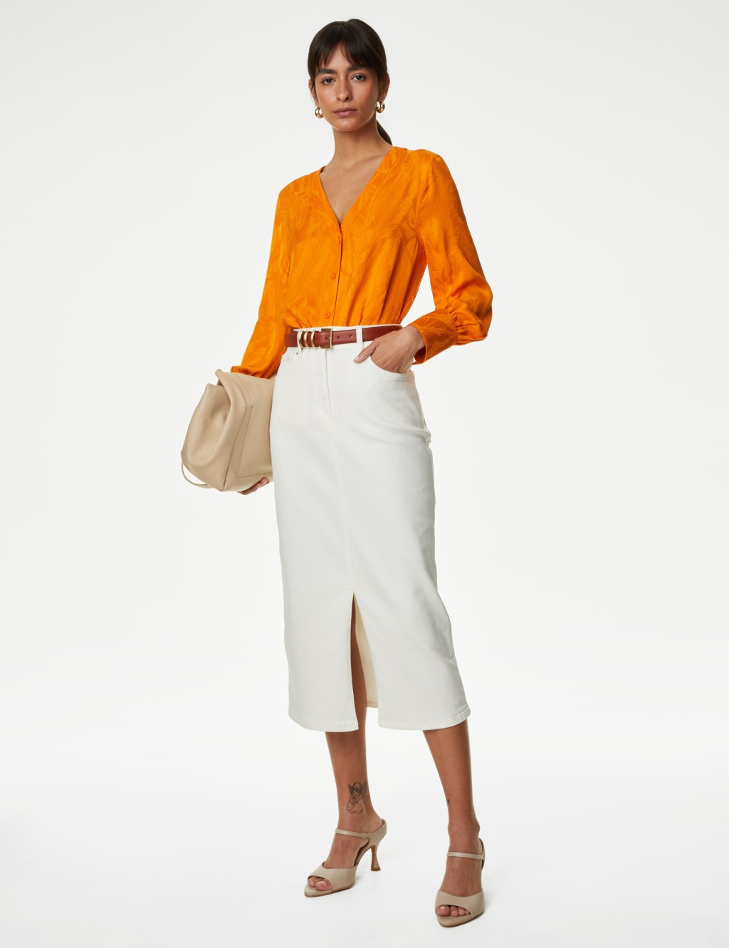 Floral Jacquard V-Neck Blouse image 3