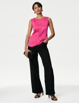 Top Vest Regicolata Plisse in Nero