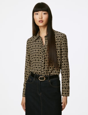 

Womens Autograph Cupro Rich Printed Collared Shirt - Black Mix, Black Mix