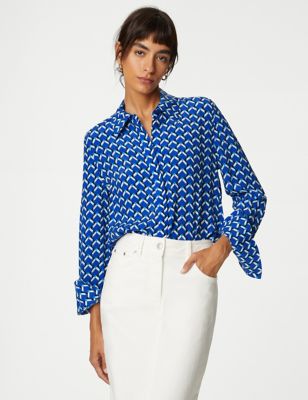 

Womens Autograph Cupro Rich Geometric Collared Shirt - Blue Mix, Blue Mix