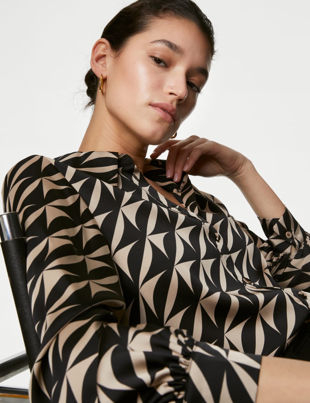 Satin Printed Blouson Sleeve Shirt image 1