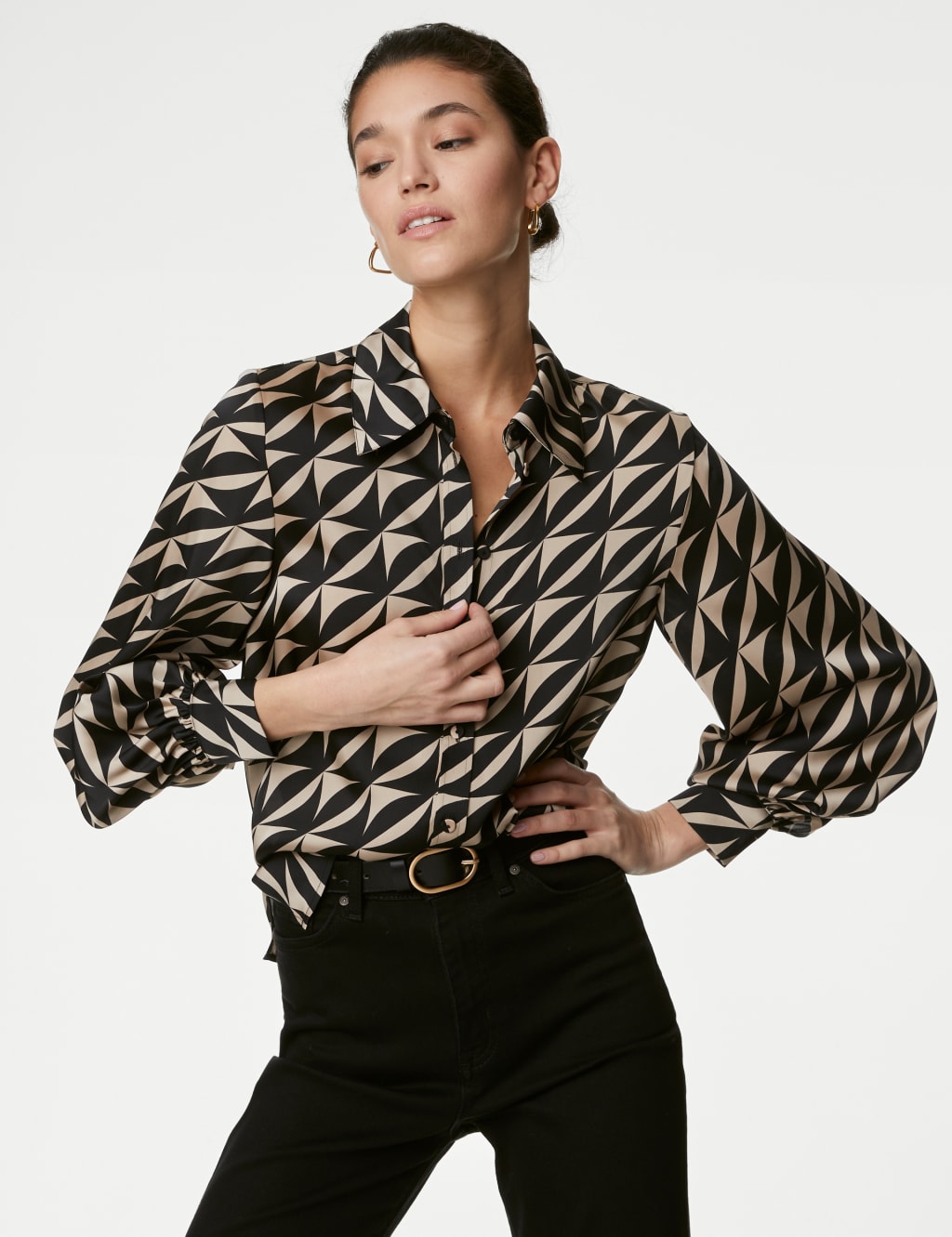 Satin Printed Blouson Sleeve Shirt image 3