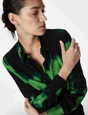 

Womens Autograph Cupro Rich Printed Collared Shirt - Green Mix, Green Mix