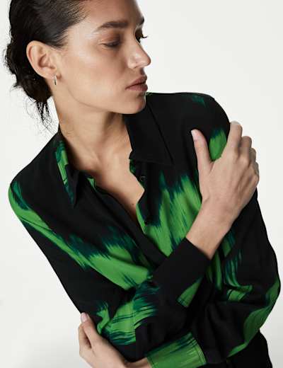 Cupro Rich Printed Collared Shirt