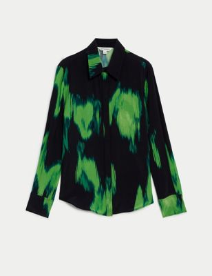Cupro Rich Printed Collared Shirt