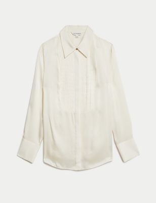 Silk Rich Collared Pintuck Shirt