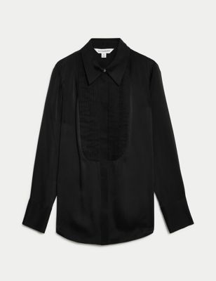 Silk Rich Collared Pintuck Shirt