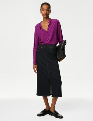 Cupro Rich Notch Neck Popover Blouse