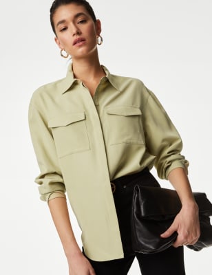 Autograph Womens Modal Rich Collared Relaxed Utility Shirt - 16 - Avocado, Avocado