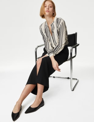 Cupro Rich Striped Notch Neck Blouse - LV