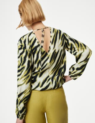 Cupro Rich Printed Blouson Sleeve Blouse