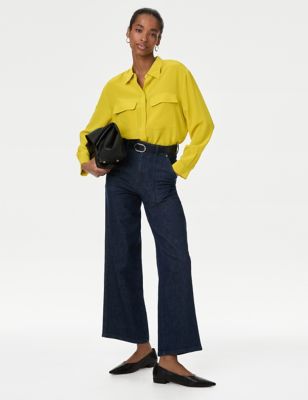Autograph Womens Pure Silk Collared Utility Shirt - 10 - Bright Yellow, Bright Yellow