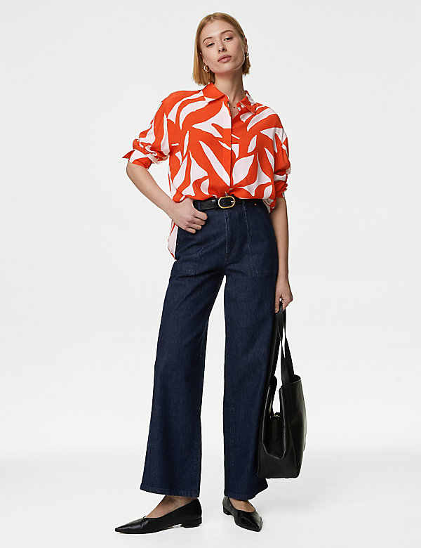 Cupro Rich Printed Collared Shirt - BE