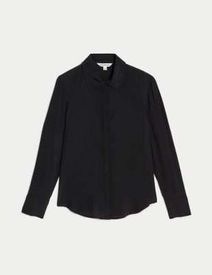 

Womens Autograph Cupro Rich Collared Shirt - Black, Black