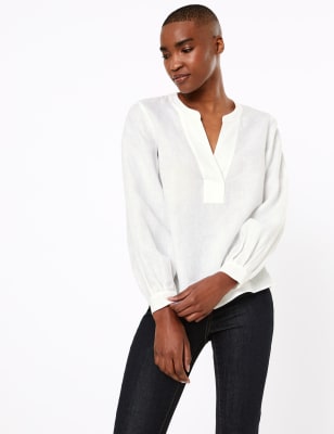Popover-blouse van zuiver Iers linnen