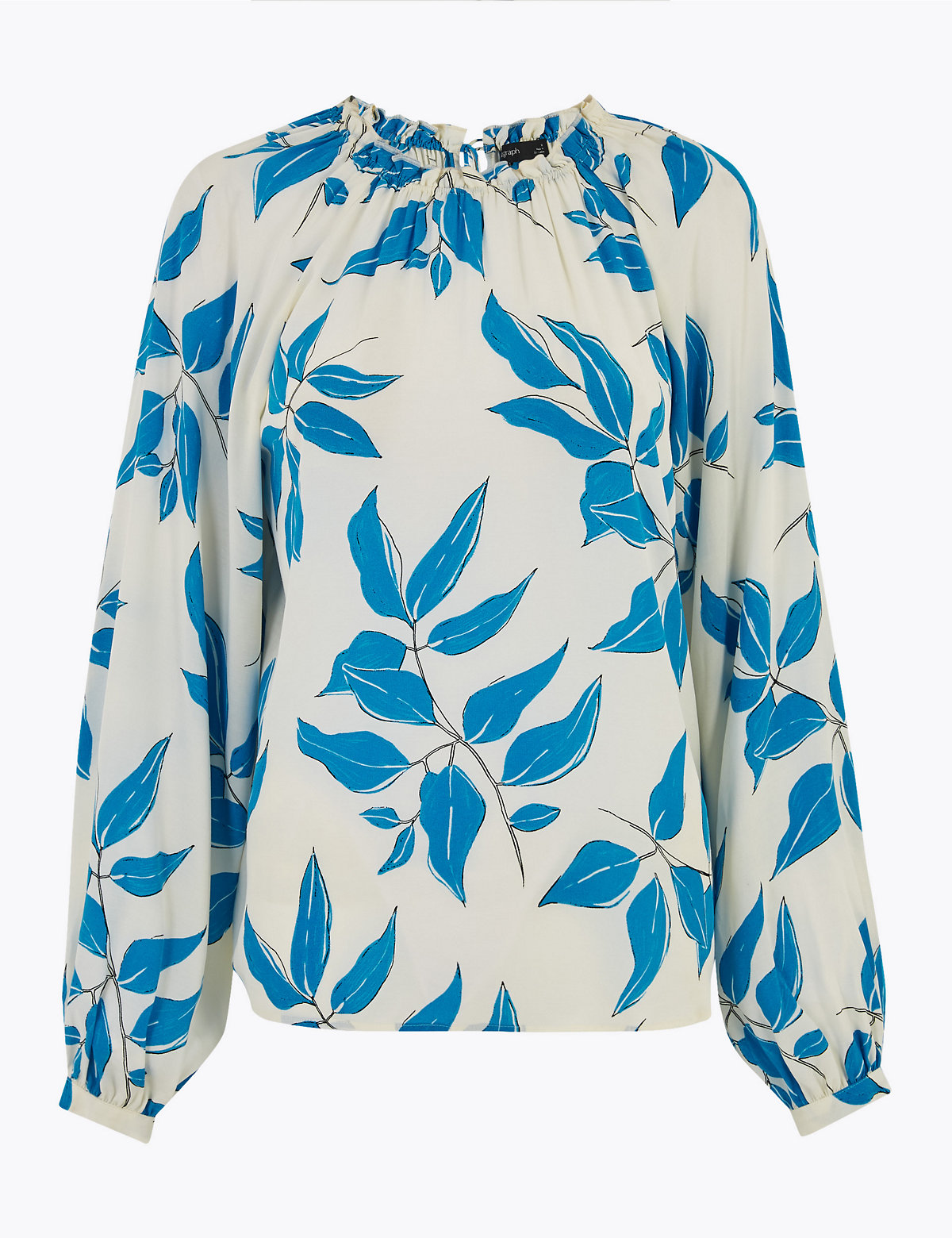 Leaf Print High Neck Relaxed Blouse