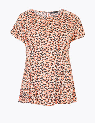 Top met geplooide taille en geometrische print
