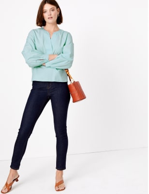 Blouse van zuiver katoen met V-hals en lange mouwen