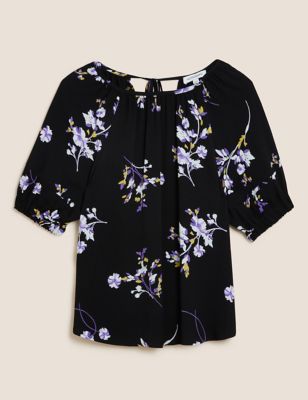 M&S Autograph Womens Floral Puff Sleeve Blouse