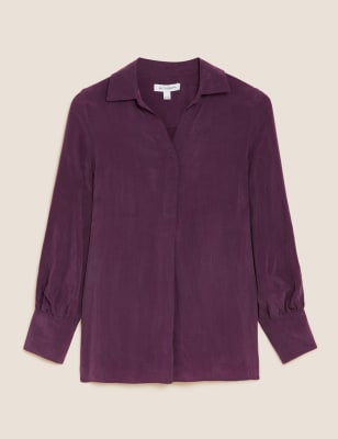 Collared Relaxed Longline Popover Blouse