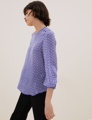 

Womens Autograph Pure Cupro Geometric Button Detail Blouse - Purple Mix, Purple Mix