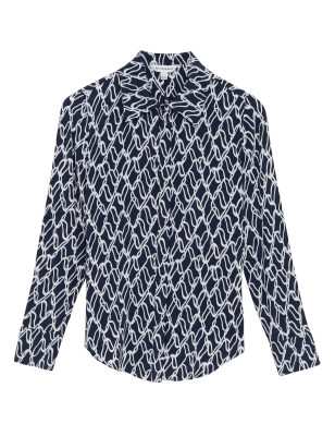 

Womens Autograph Cupro Rich Printed Long Sleeve Shirt - Navy Mix, Navy Mix
