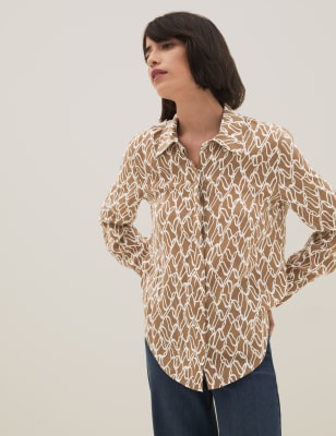 

Womens Autograph Cupro Rich Printed Long Sleeve Shirt - Camel Mix, Camel Mix