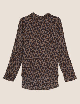 M&S Autograph Womens Printed High Neck Long Sleeve Blouse
