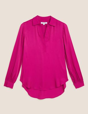 M&S Autograph Womens Satin Collared Long Sleeve Popover Blouse