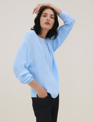 

Womens Autograph Ribbed Cuff Long Sleeve Blouse - Blue, Blue