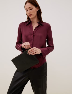 

Womens Autograph Pure Silk Collared Long Sleeve Shirt - Wine, Wine