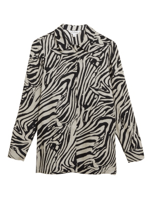 

Autograph Camisa de cupro con cuello y estampado animalWomens - Black Mix, Black Mix