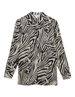 

Womens Autograph Cupro Rich Animal Print Collared Shirt - Black Mix, Black Mix