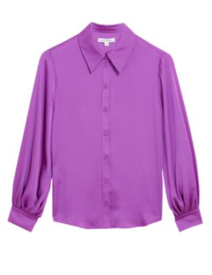 M&S Autograph Womens Satin Collared Blouson Sleeve Shirt