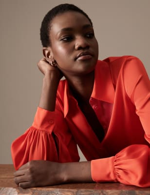 

Womens Autograph Satin Collared Blouson Sleeve Shirt - Bright Orange, Bright Orange