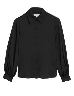 

Autograph Camisa de manga blusón de satén con cuelloWomens - Black, Black