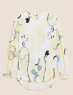 M&S Autograph Womens Floral Collarless Long Sleeve Blouse