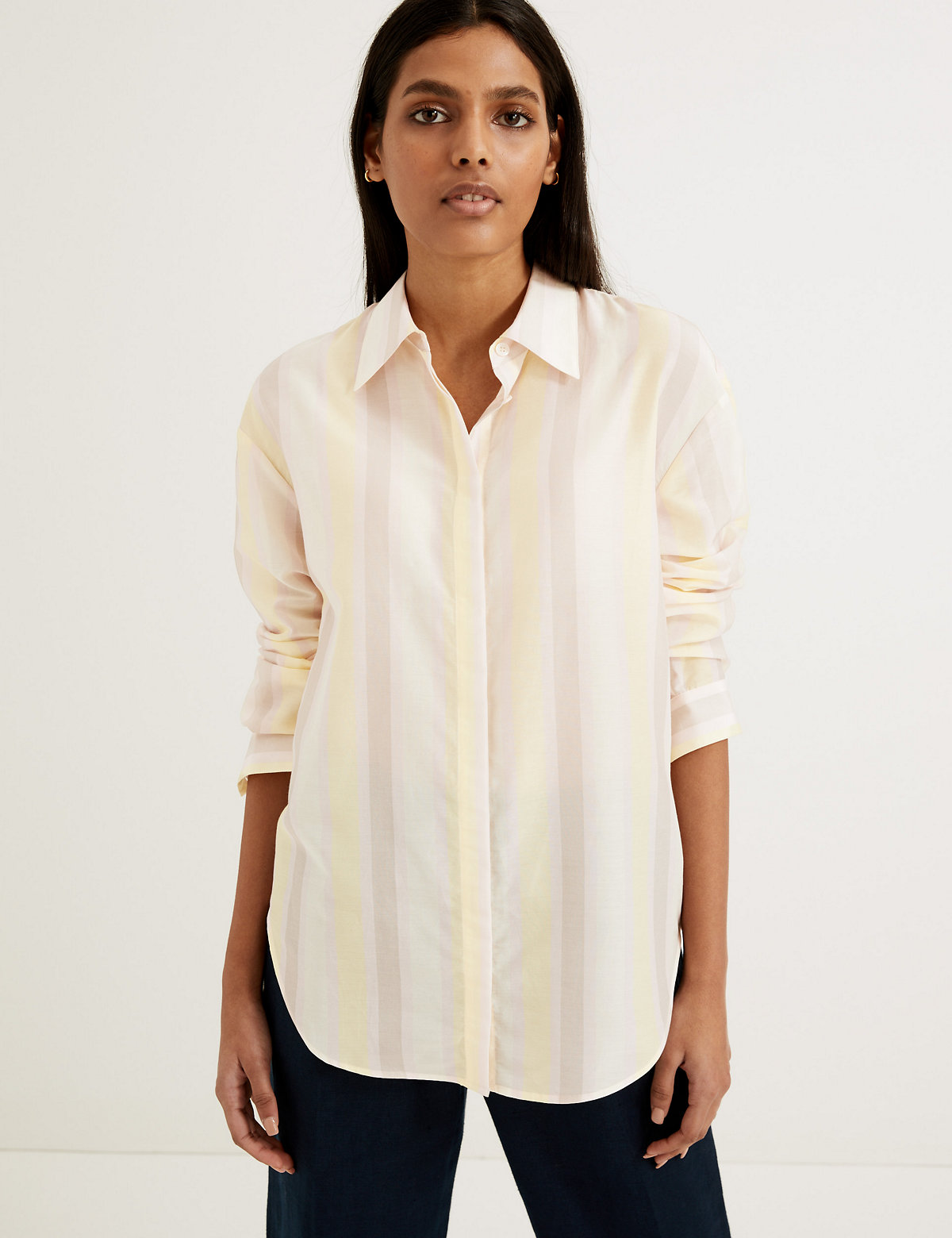 Silk Blend Striped Long Sleeve Shirt