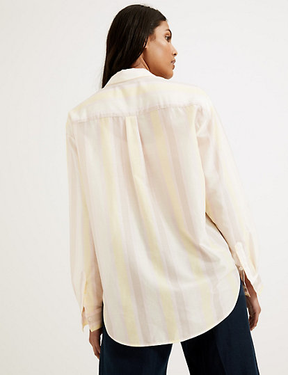 Silk Blend Striped Long Sleeve Shirt