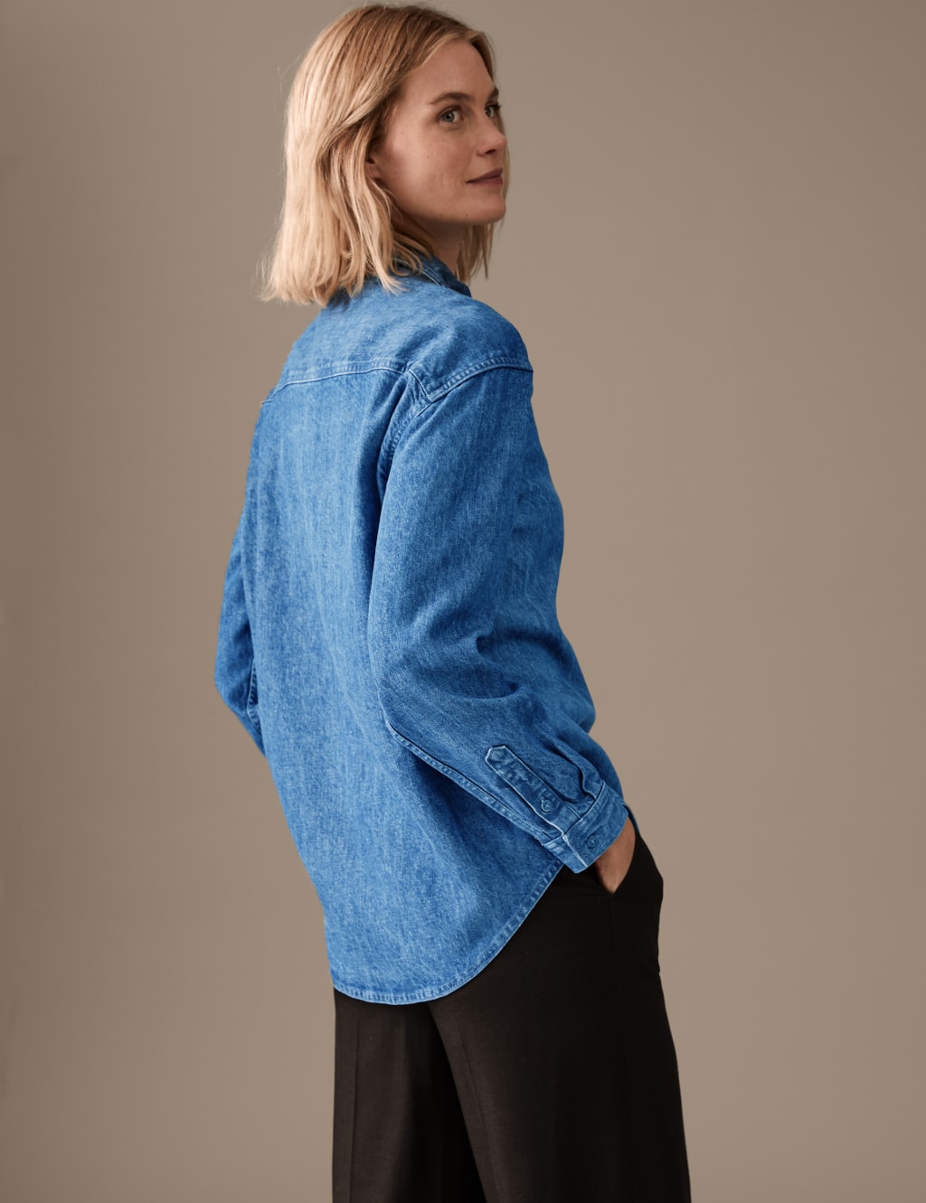 Lyocell Denim Collared Shirt image 5