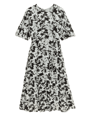 

Autograph Vestido a la cintura a media pierna floral de cuello redondoWomens - Black Mix, Black Mix