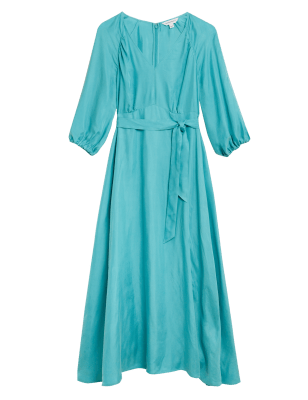 

Womens Autograph Cupro Rich V-Neck Belted Midi Waisted Dress - Aqua, Aqua